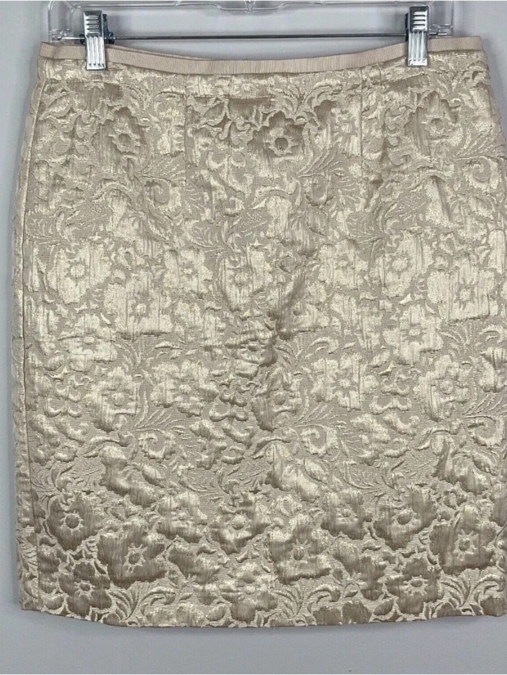 Ann Taylor Loft Cream Brocade Floral Pencil Skirt size 8